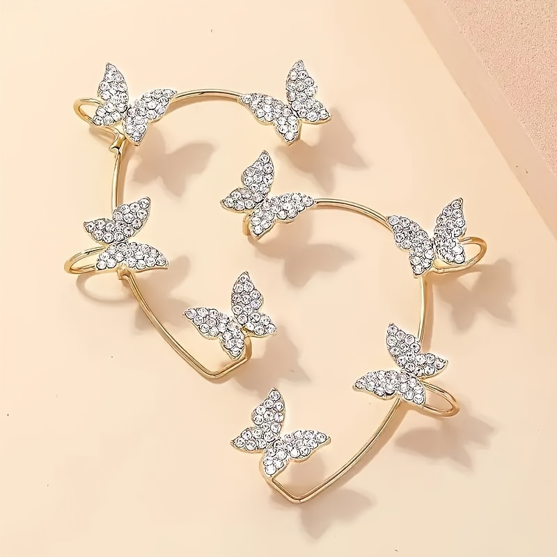 

2pcs Set Butterfly Earrings Ear Cuffs Climber Wrap Around Earrings For Women Women Fairy Right Left No Piercing Ear Clip Silver Ear Jewelry Gift