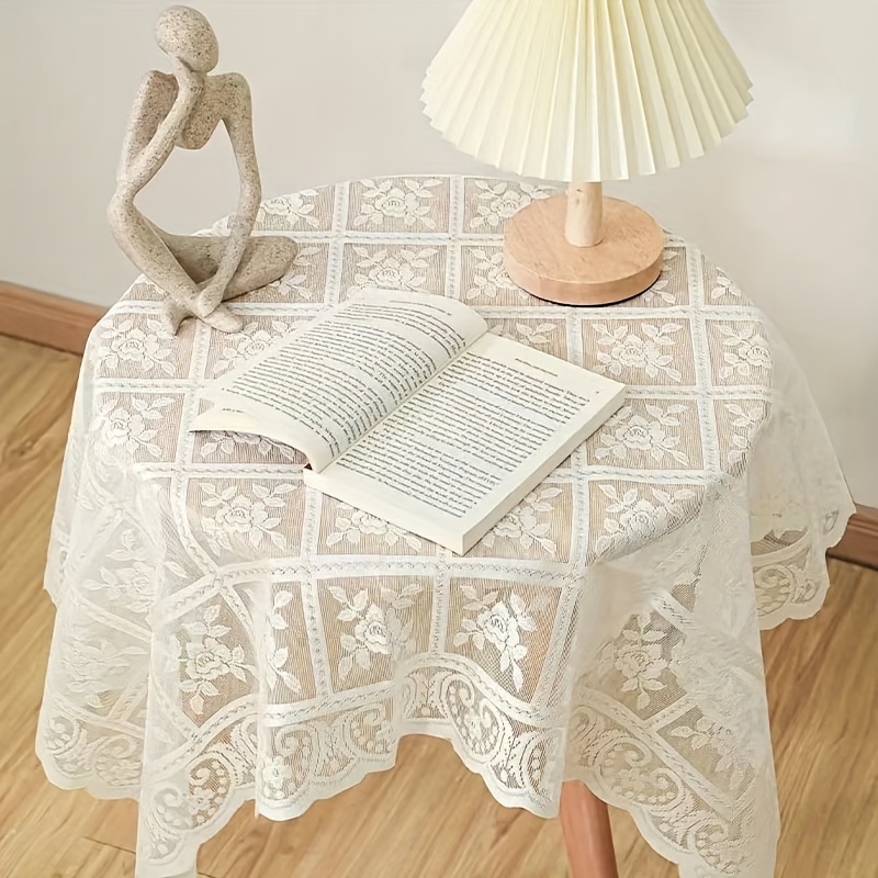 

Elegant Beige Lace Tablecloth - Square, Hollowed-out Design With Retro European Embroidery For Weddings, Parties, Garden & Outdoor Camping Decor