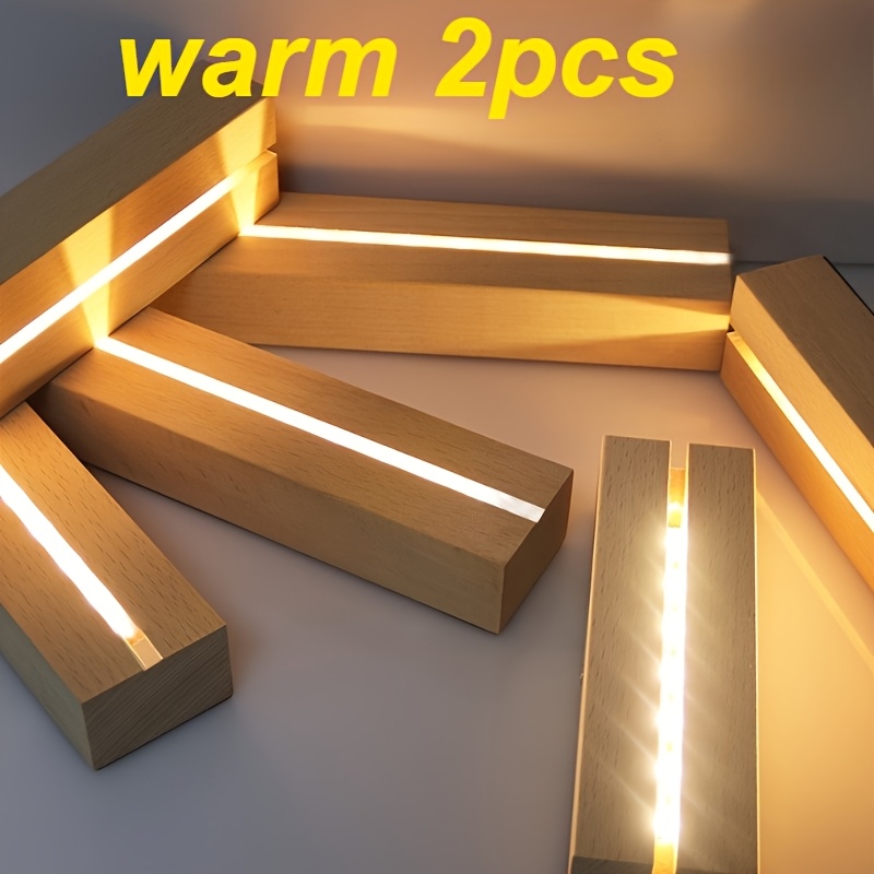 2 Pack 6 Inch Rectangle Wooden Led Light Base - Warm Light, Colored Light, White Light, 3 Options ( Powered, No Battery), Suitable For Crystal / Glass / Acrylic / Resin Art & Night Light Display
