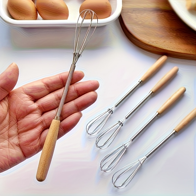stainless steel mini whisk with wooden handle multifunctional manual egg beater frother and coffee stirrer for baking mixing and whipping essential kitchen and dining tool   gift