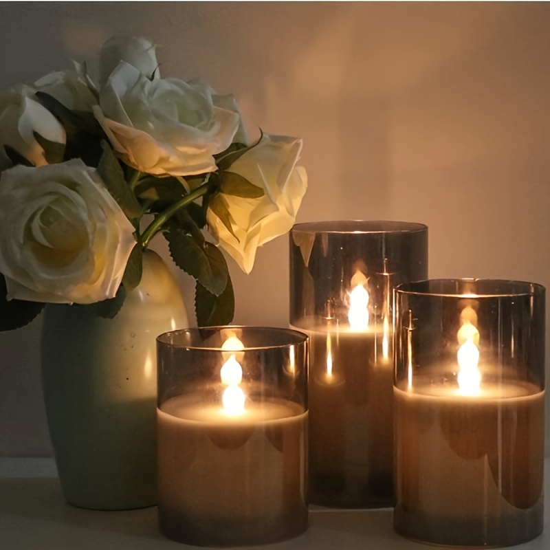 3-PACK Grijze Gouden Witte Elektronische Rookloze Kerstkaarsen met Afstandsbediening, Timer 2/4/6/8 Uur