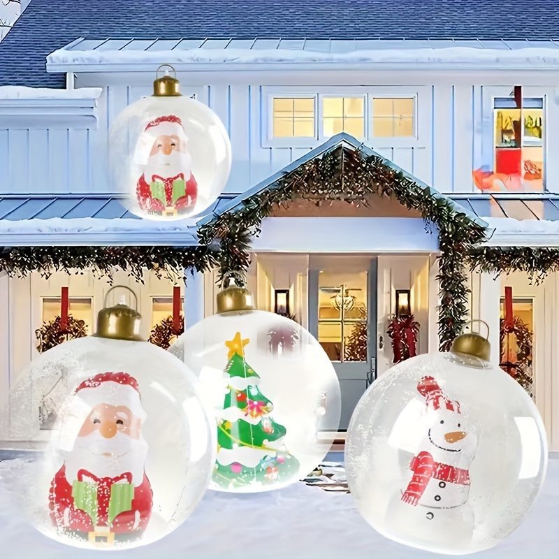 

Pvc Inflatable Christmas Ornaments Set - Snowman, Santa, And Christmas Tree - No Battery - Decorations For Use