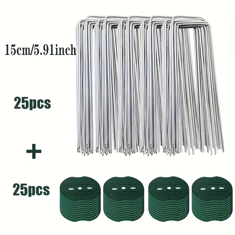 TEMU 25/75/125 Sets Of Galvanized Garden Landscape Nails, U-shaped Lawn Fabric Landscape Nails, For Safe Garden Flower Supply, Balcony Planting,