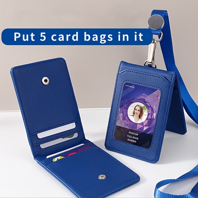2d faux leather id badge holder with lanyard 5 slot business   pin holder card case faux leather office workers students   card case