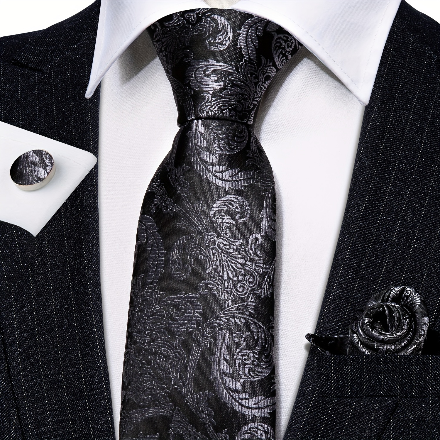 

Barry.wang Men's Paisley Necktie & Pocket Square & Cufflinks Set, For Wedding Business, Father's Day Gift