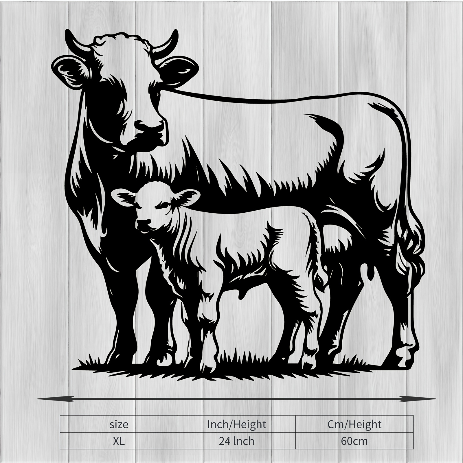 TEMU 1 pièce Art Mural Métal Vache & Veau - Sculpture de Vache en Fer à la Rouille, Statue Mère & Veau pour Intérieur/Extérieur, Clôture ou Salon,