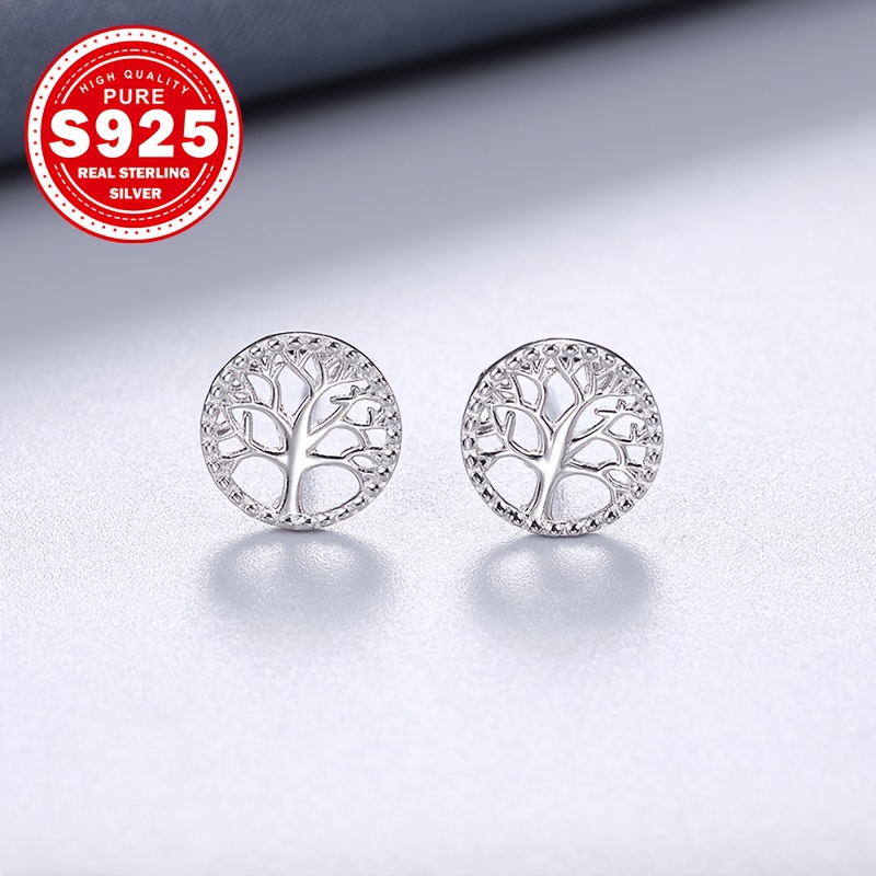 1 pair s925 silvery tree of life studs polished   of   mothers day and thanksgiving gift minimalist daily commuter style gift for friends and lover hypoallergenic