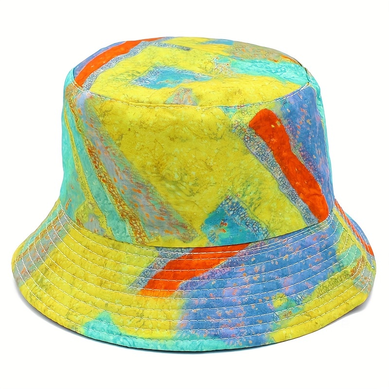 Latest Painted Tie Dyed Bucket Hat for Spring and Summer for Hiking Fishing Riding and Gardening Fisherman for Men and Women,SUN/UV Protection,Temu