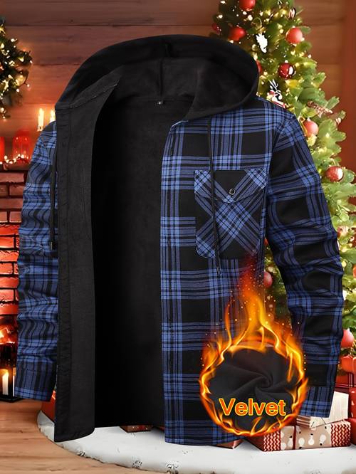 photo de l'article veste chemise homme en flanelle à capuche et à carreaux, épais et chaude, veste décontractée dextérieur, coupe taille, résistante aux plis, cadeaux dhalloween et de noël pour papa et petit , idées de cadeaux originales pour hommes