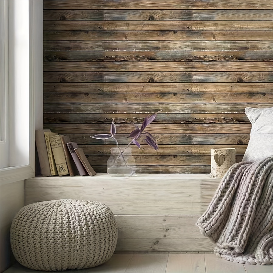 Rustic Industrial-style 3d Wood Grain Self-adhesive Wallpaper - Waterproof Vinyl, Easy To Match & Apply For Dining Room And Restaurant Background Renovation, Wooden Wall Decor