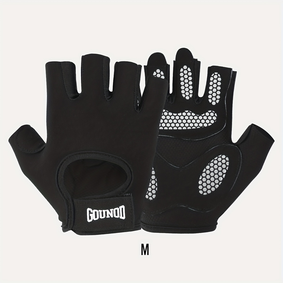 E-shop 1 Paar Halbfinger Sport Handschuhe | Silikon Anti-Rutsch, Dicke Handflächenpolster, Polyester, Mischfarbe, Schnallenverschluss, Strickstoff |