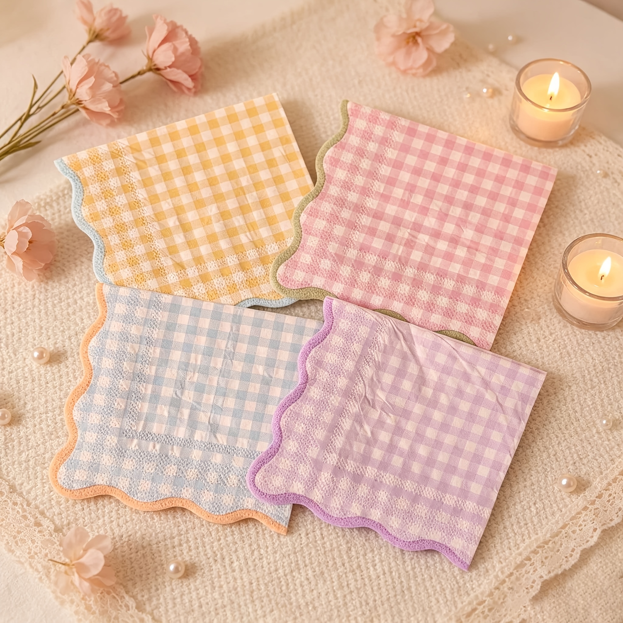 TEMU Confezione da 100 Tovaglioli di Carta Monouso a a Quattro Colori con Bordo Ondulato, Adatti per di Nozze, Compleanni, Comunione, Feste Tailgate,