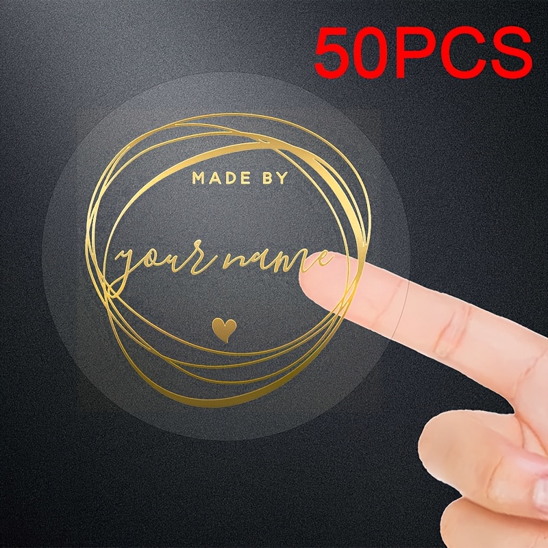 Custom Personalized Golden Transparent Sticker Making Your Own Personalized Handmade Name, Suitable For Gifts, Holiday Parties - 50pcs