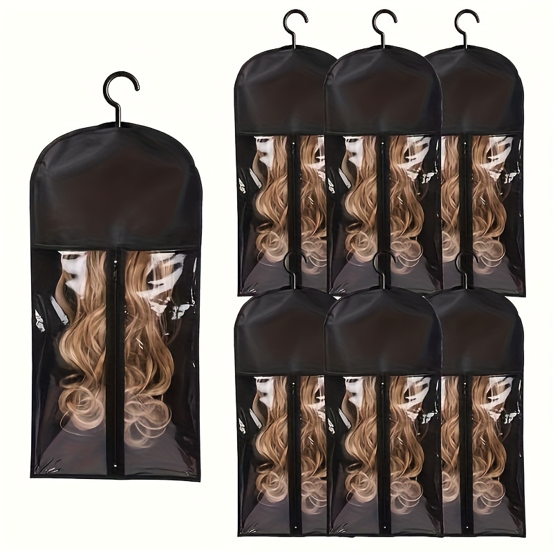 

6pcs Wig Storage Bags With Hangers - Hair Extension Organizer For Multiple Wigs & Accessories