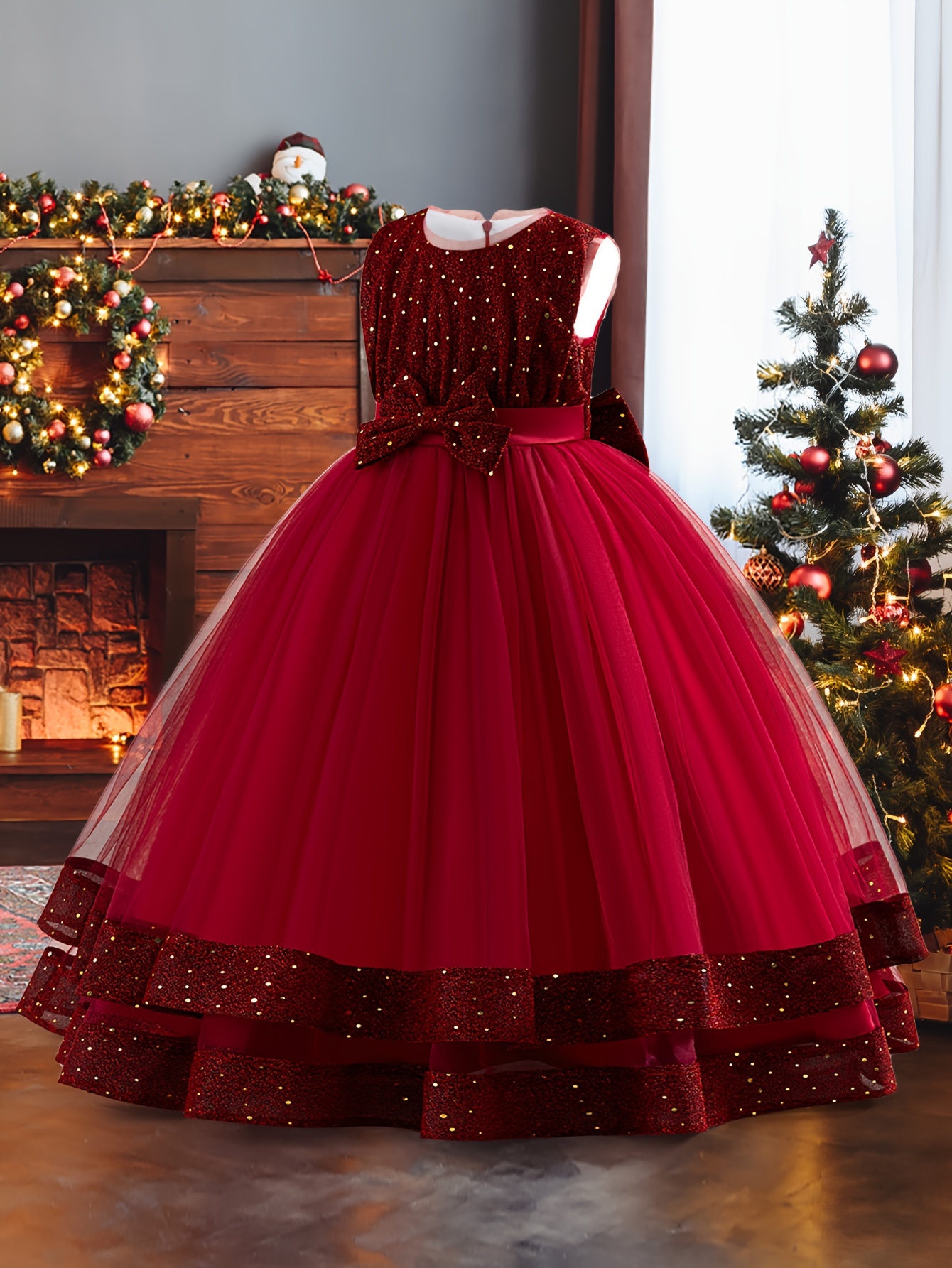 middle big girls christmas new year dress sequin bow - Temu Oman