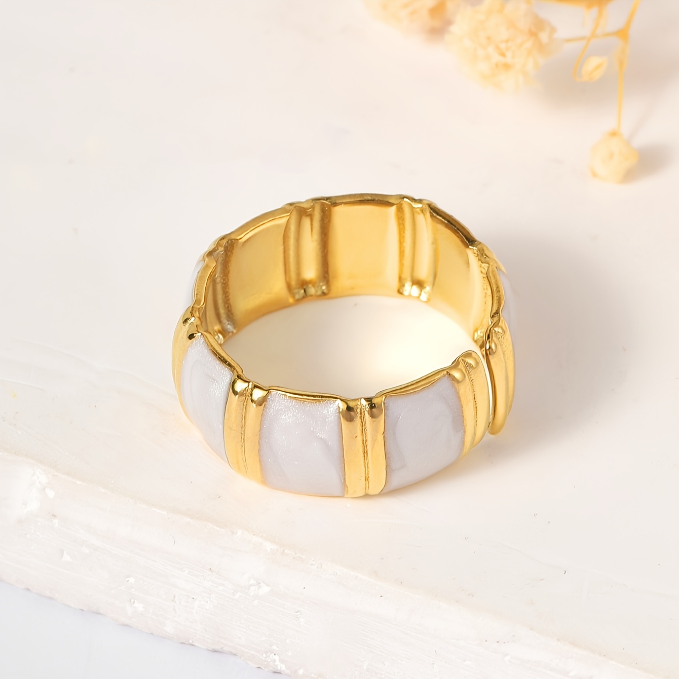 Adjustable Bamboo Ring with Enamel Glaze