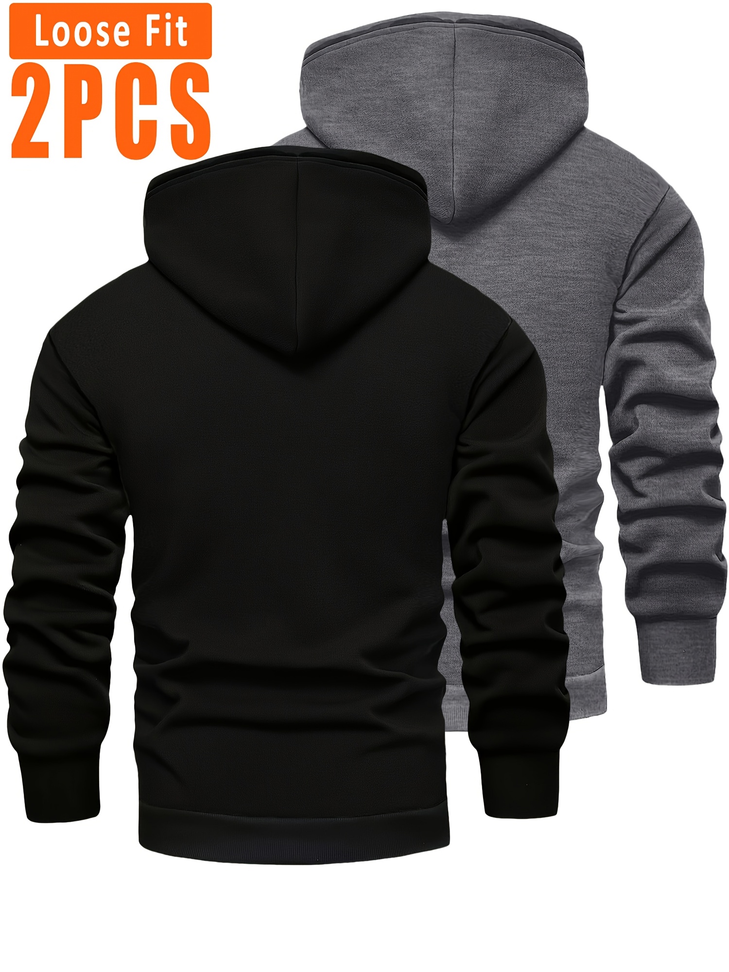 2 stuks Heren Fleece-gevoerde Hoodies - Dikke Winter Pullovers met Kangaroo Zak