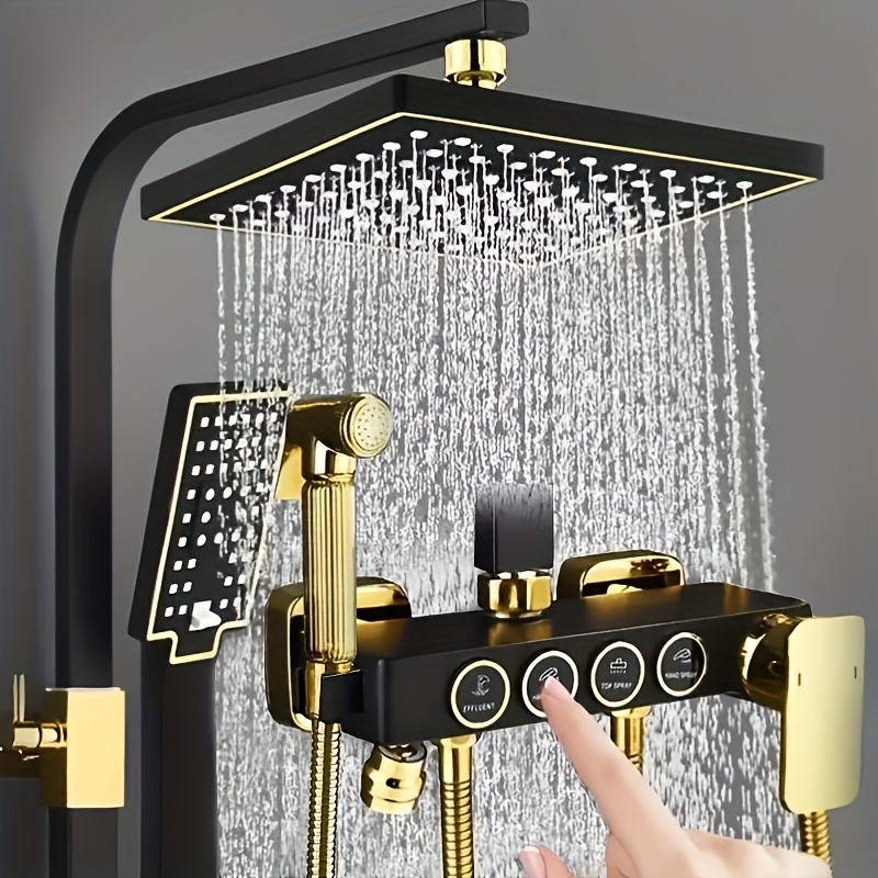 Image of & Shower Set With 4-speed Adjustable Pressure, Handheld Sprayer - Wall Mounted, Painted Finish, Full , Shower Accessories, Christmas/halloween Gift Decoration
