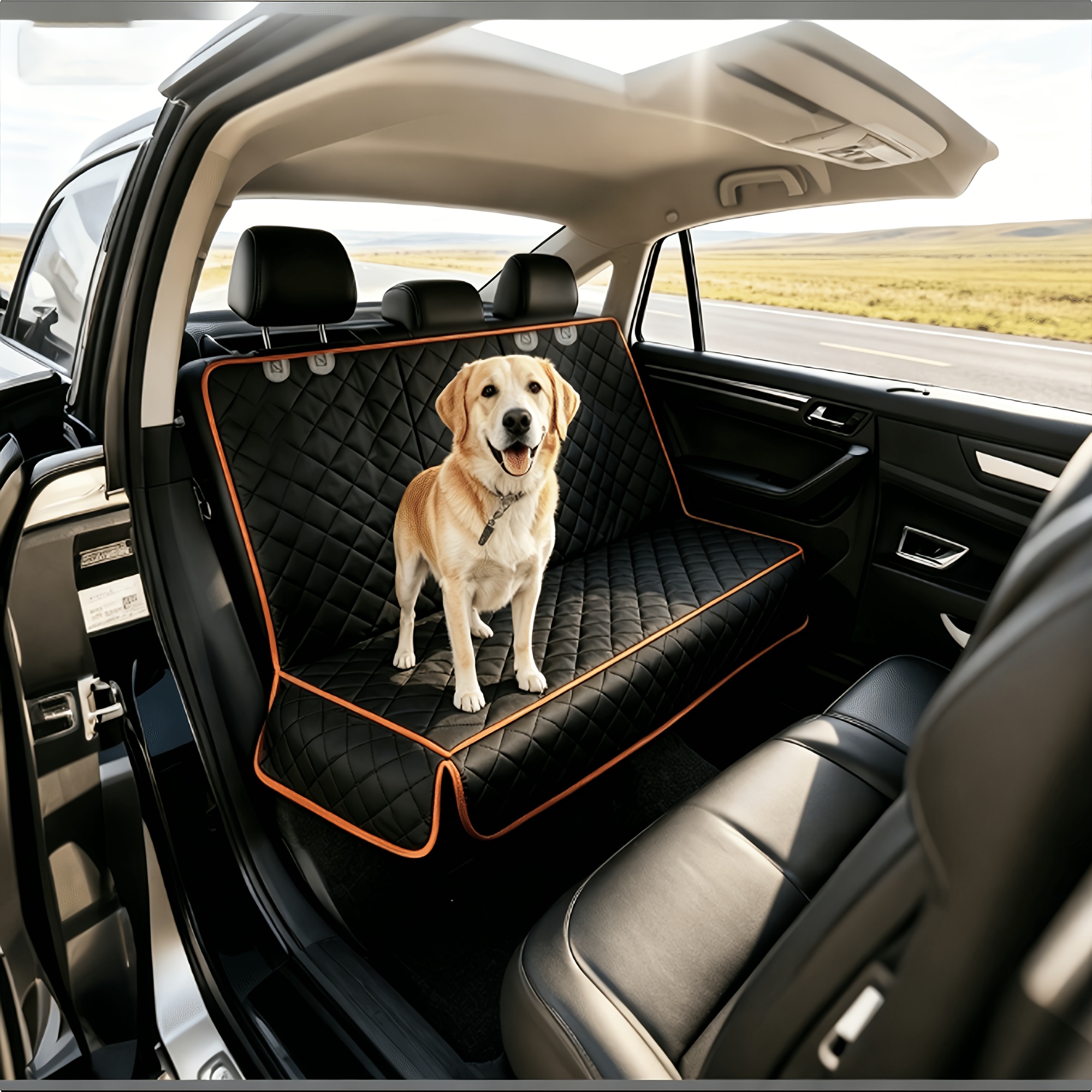 Image of Dog Car Seat Cover, Rear Seat Protector For Suv Sedan And Truck, 600d Oxford Fabric, Scratch Resistant And Non Slip Design, Includes Pet Safety Leash, Machine Washable, Foldable, For Dogs And Cats