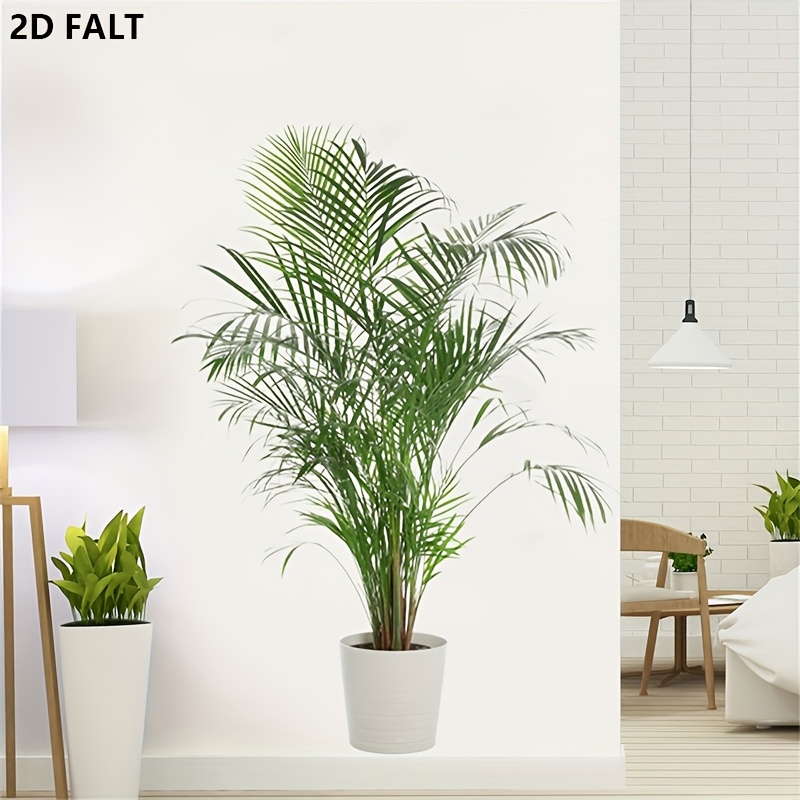Image of 1pc 2d Flat Green Plant Potted Wall Sticker Self-adhesive Removable Pvc Sticker Suitable For Living Room Bedroom Wall Decoration