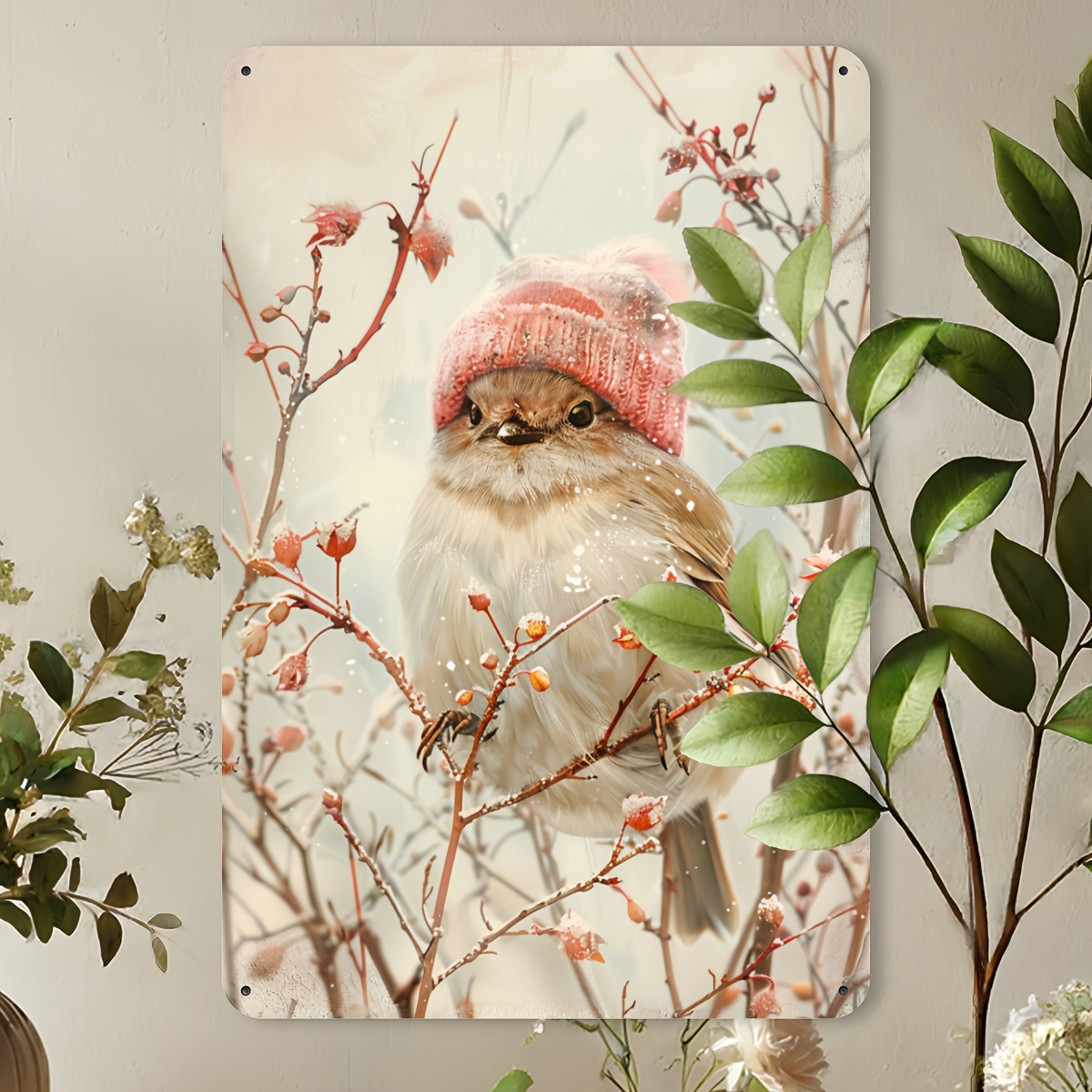 

1pc Vintage Bird In Winter Hat Metal Tin Sign, 8x12 Inch Cast Iron Wall Art, Rustic Home, Bar, Cafe, Garage Decor, Easy To Hang, No Electricity Needed, Featherless Design