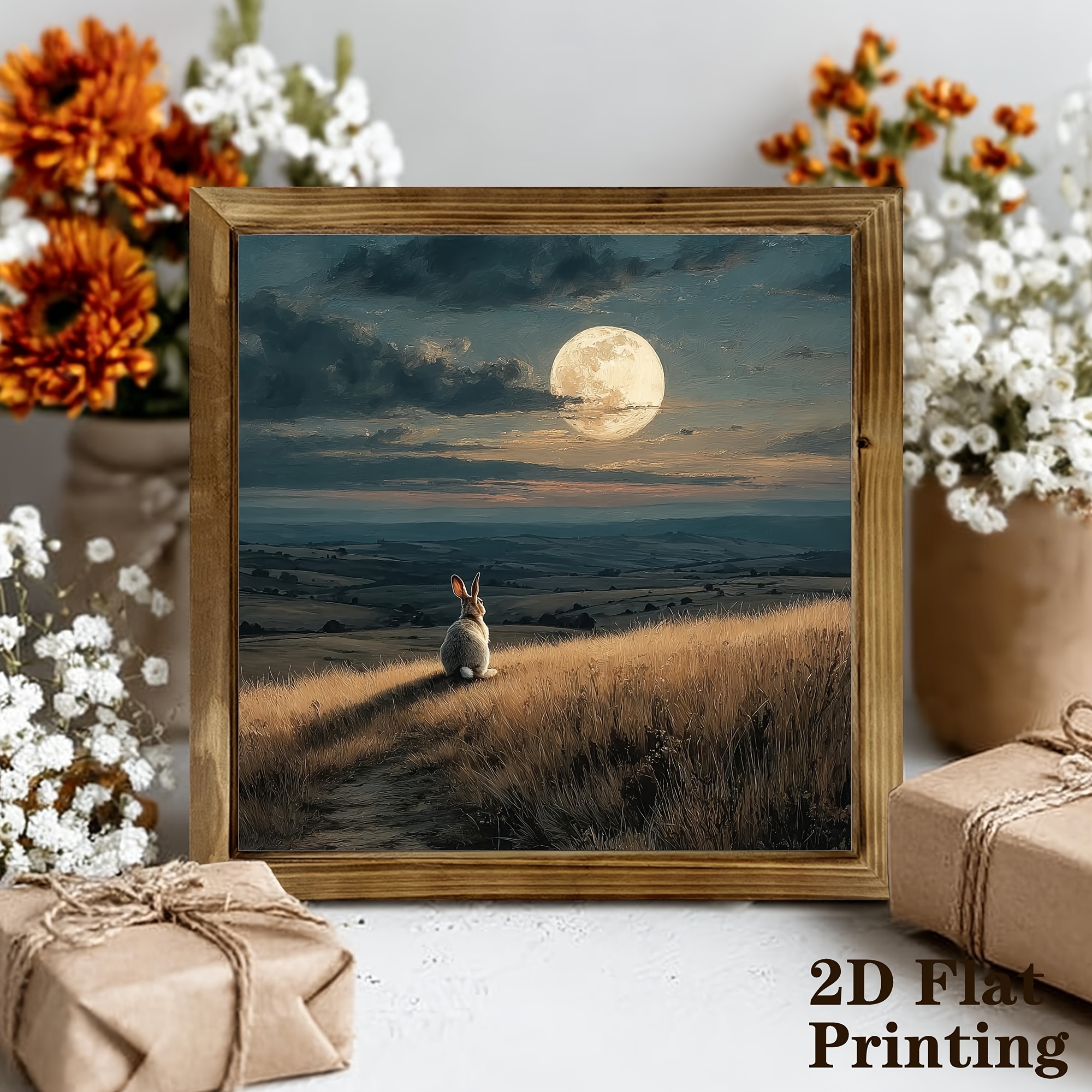 TEMU 2d Flat, 2d Flat Artwork, 1pc, Romanticism-style And Theme Design Without Wooden Frame, Decor, Wooden Vintage Rustic Style, Ideal Housewarming