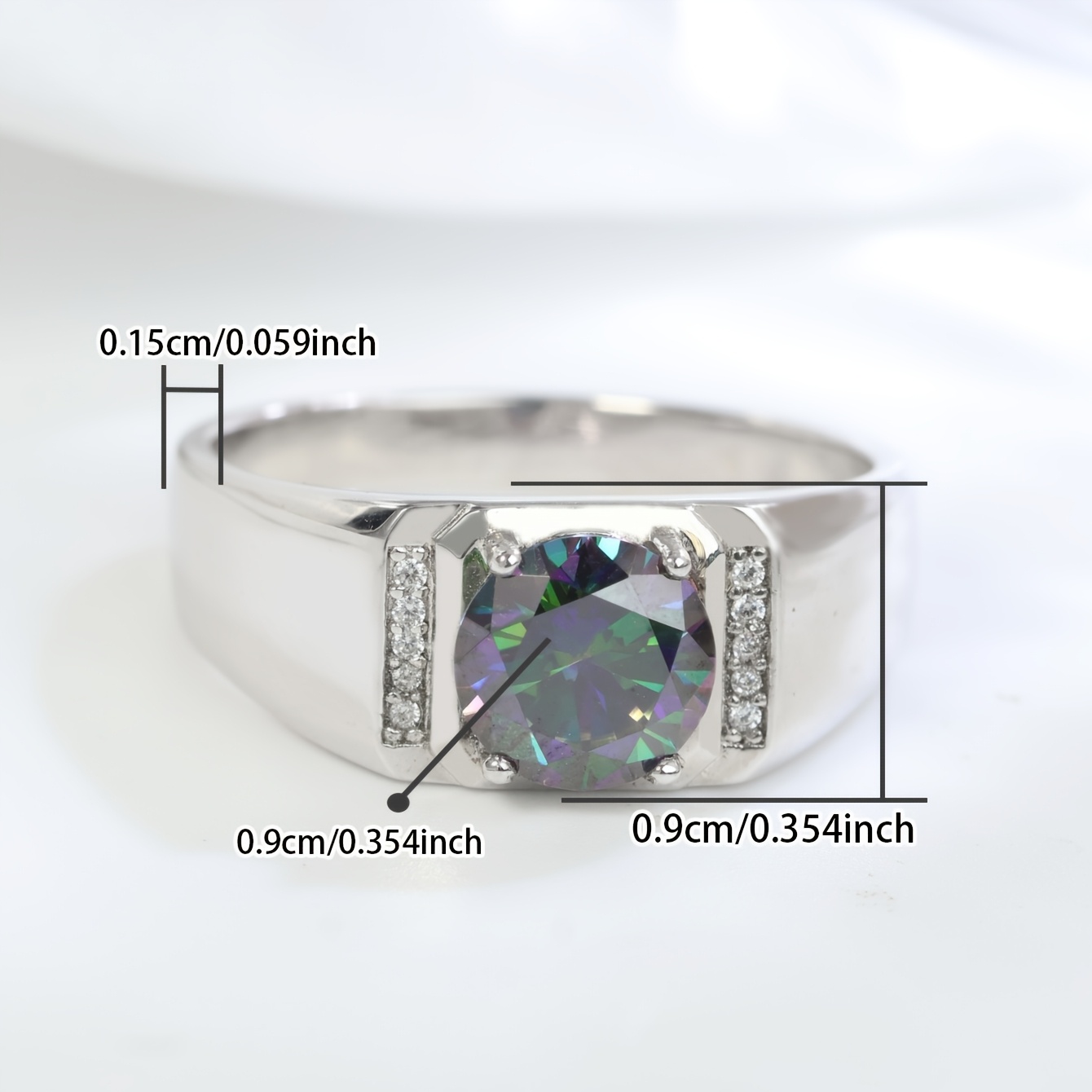 item picture 925 silvery plated mens ring with iridescent moissanite elegant   wide   suitable for daily wear birthday parties christmas gifts birthday presents