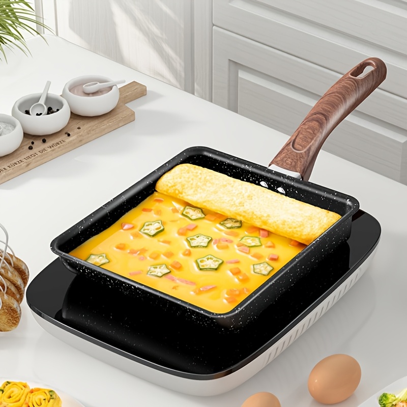 

1pc Square Frying Pan, Aluminum Handle, Hand Wash Only, Egg & Braised Rice Cooking, Kitchen