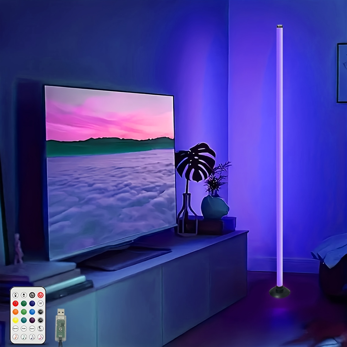 1pc Smart LED Floor Lamp, RGB Music Atmosphere Light with Remote Control (battery Not Included), USB Power Supply, Color Changing Dimming, with Timing Function, RGB Night Light, Suitable for Banquet Halls, Game Rooms, Family Gatherings, Festivals