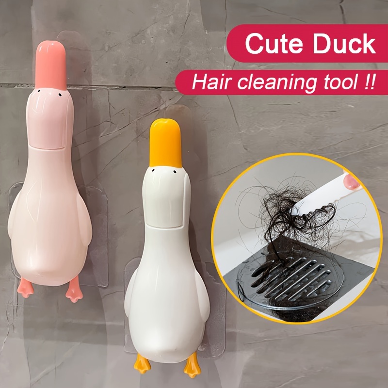 

1pc Cute Duck-shaped Hair Cleaning Tool, Reusable Plastic Bathroom Sink Hair , No Electricity Needed, Ideal For Toilet, Kitchen, Patio - Hard Firmness Hair Remover