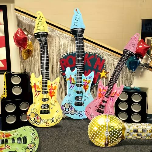 3 10pcs inflatable rock guitars colored foil for disco parties birthdays and music themed events disco balloons hip hop nightclub carnival party decorations