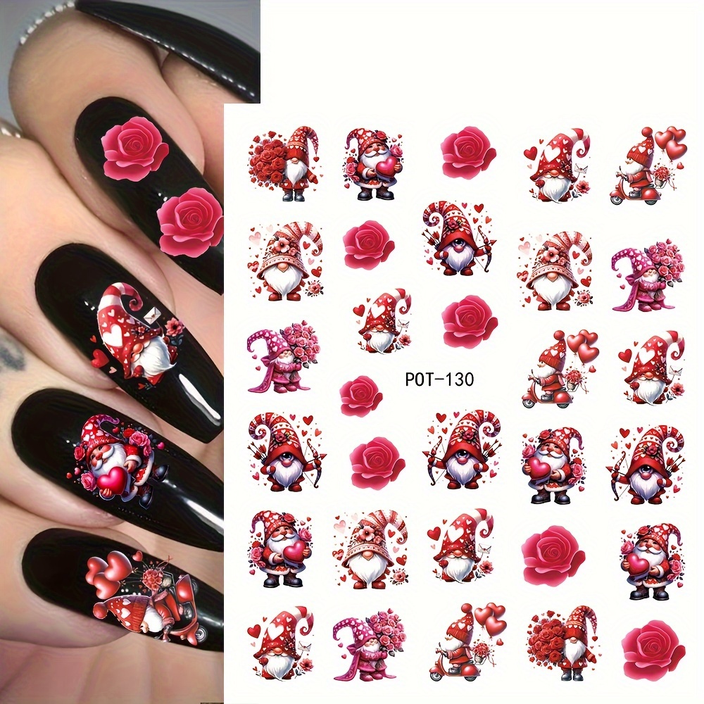 

Valentine Nail Art Stickers, Heart Rose Design Nail Art Decals For Nail Art Decoration, Self Adhesive Nail Art Supplies For Women And Girls Easter