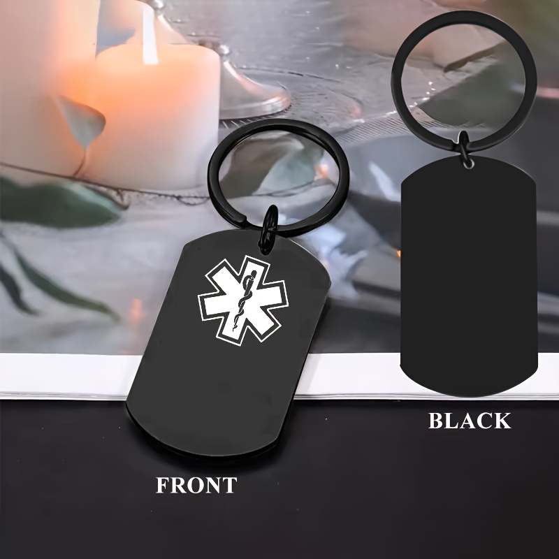 TEMU Personalized Medical I Alarm Keychain - Stainless Tag Keychain, Unique Healthcare Gift, Allergy Label, Emergency Contact, Unisex Medical Id Tag,