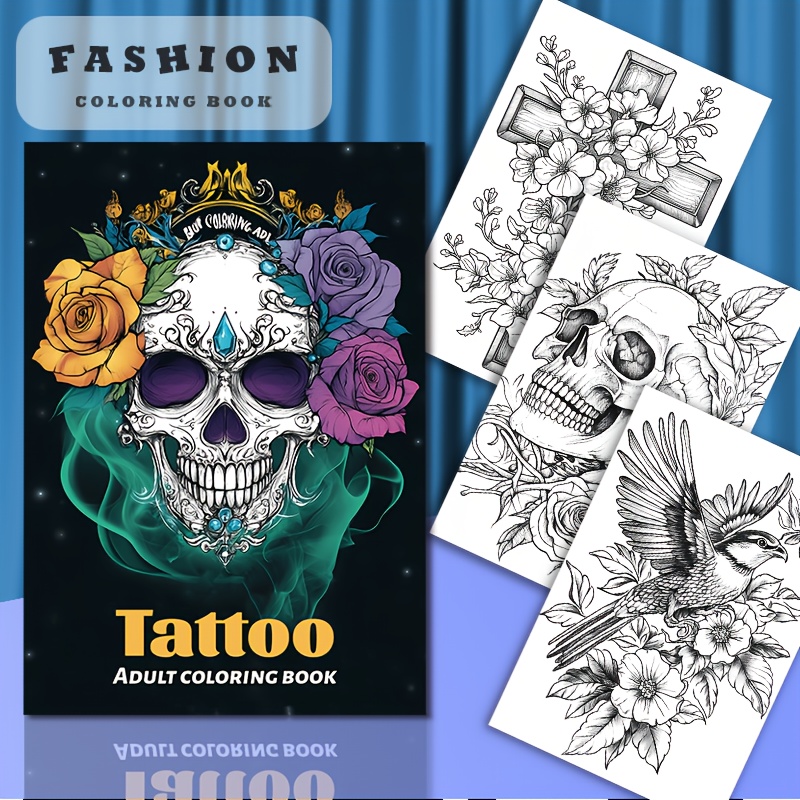 

Upgraded Adult Tattoo Coloring Book, 22-page Paper, Cool Designs, Ideal For Holiday And Birthday Gifts, Drawing & Painting - 1pc