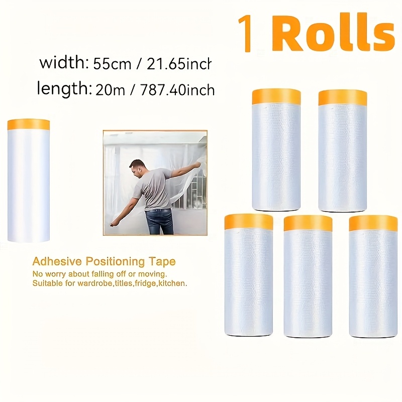 1/12 Sheet Pvc Painter's Tape, With Removable Protective Film, Adjustable Foldable Pre-adhesive Film Roll, Suitable For Car Painting And Home Decor, Durable Pvc Material, White And