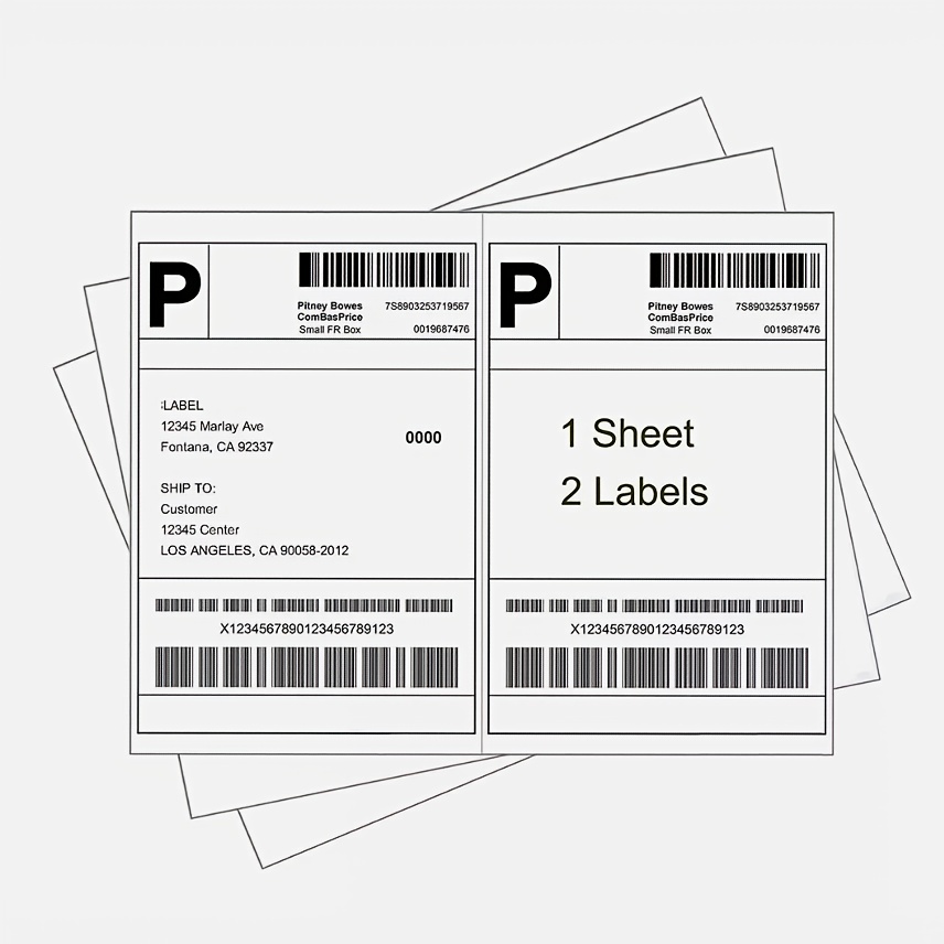 

Pack Of 2 Self-adhesive Shipping Mailing Labels, 8.5x5.5 Inch, Half Sheet, Straight Corner, Compatible With Laser Printers, Blank For Printing - Ideal For & Easy Shipping, Label Printer For Shipping