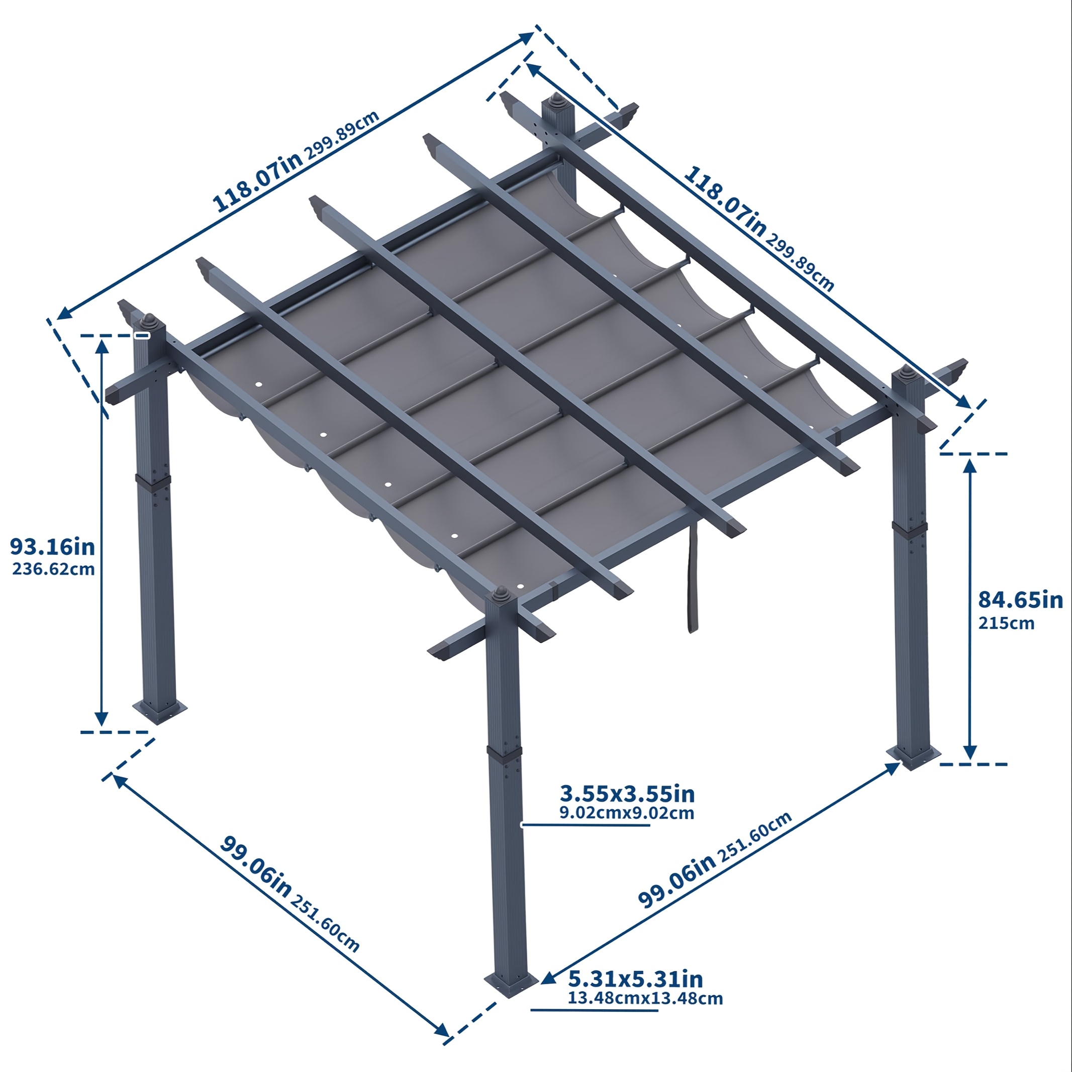10x10ft Aluminum Pergola, Outdoor Metal Pergola with Adjustable Canopy, Reinforced Frame Outdoor Shelter for Backyard, Lawn And Deck - Gray