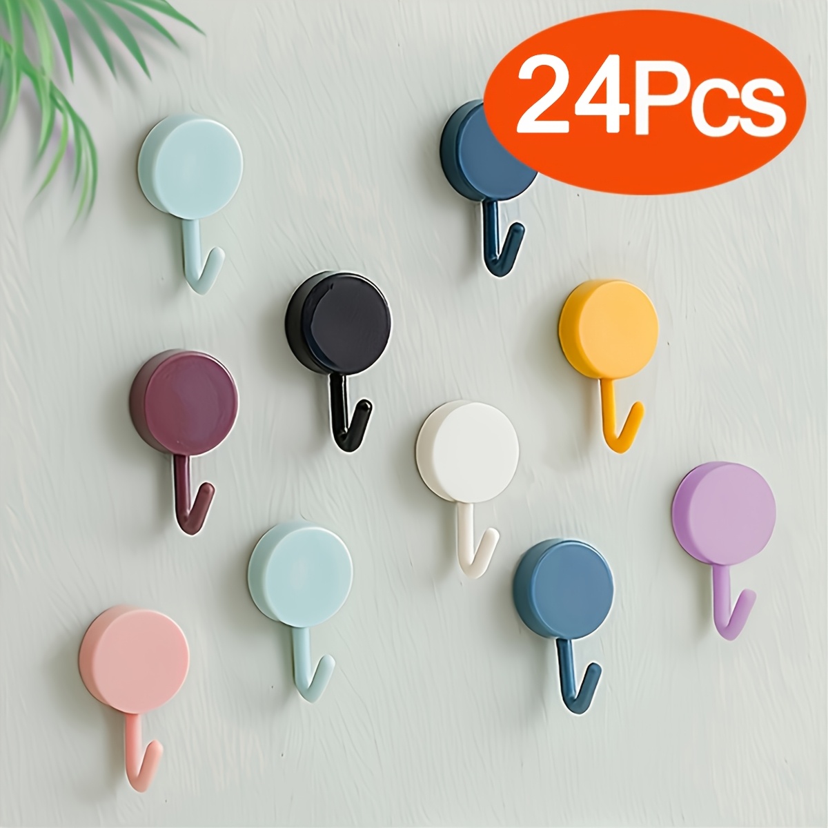 TEMU 24 crochets muraux étanches | Plastique compact aux couleurs pastel (rose, bleu, turquoise, noir, jaune) | Crochets perçage pour salle de bain,