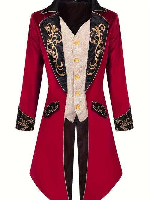 european and american mens steampunk medieval jacket with embroidered tailcoat for halloween stage performance costume