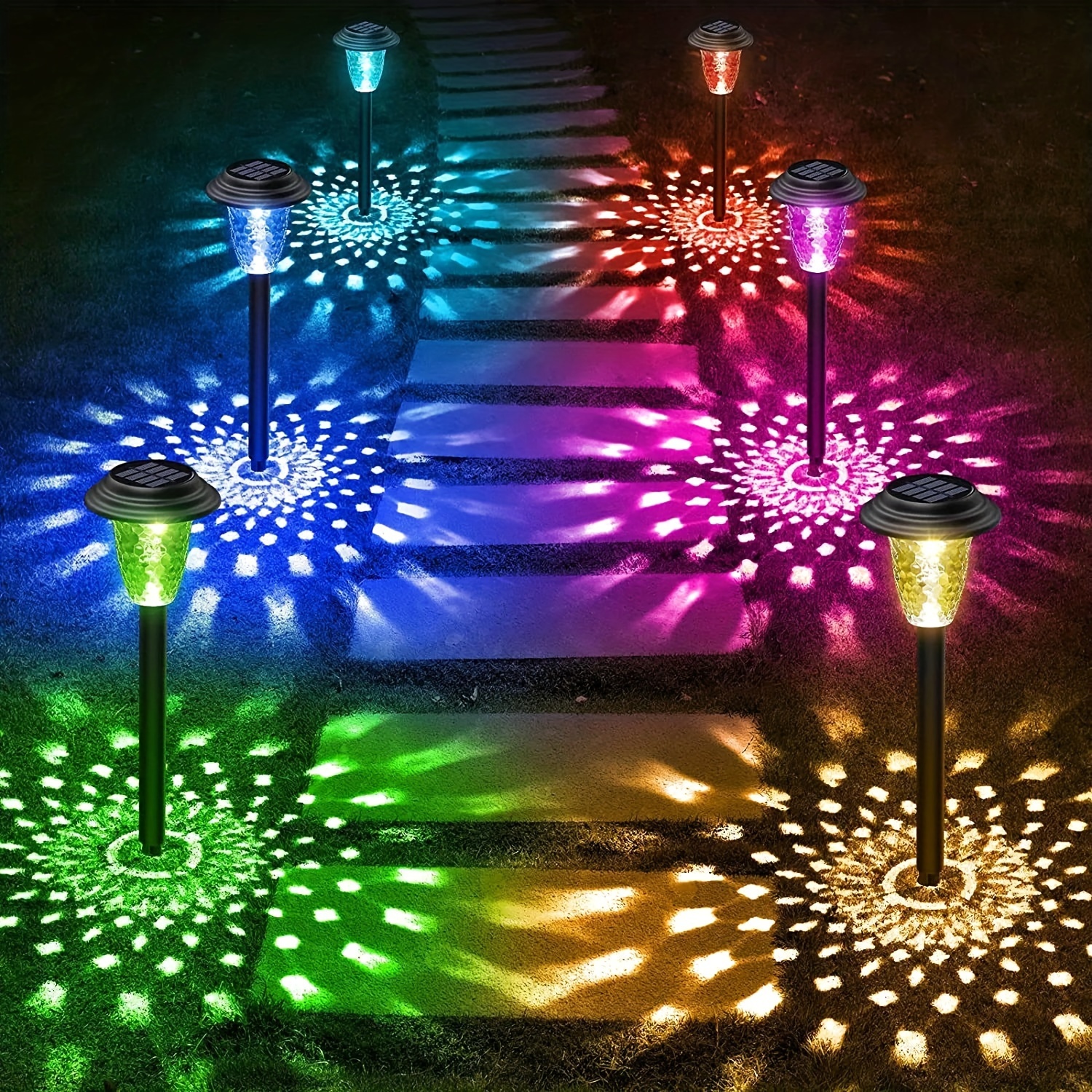 4   outdoor solar   lights rgb colorful warm white led solar stake lights with 10 hour   durable plastic polished   vintage lantern design for garden yard landscape patio driveway solar outdoor lights  way lights stylish     construction decorative   lights garden enthusiasts Product details 3