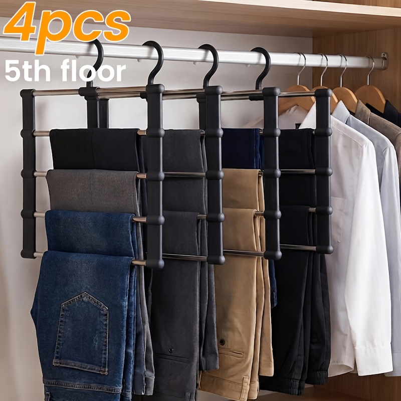 TEMU 4pcs Set Of Foldable Multi-tier Pants Racks - Plastic Non-slip Closet Storage Racks, Ideal For Jeans, Leggings, And Scarves - Space-saving