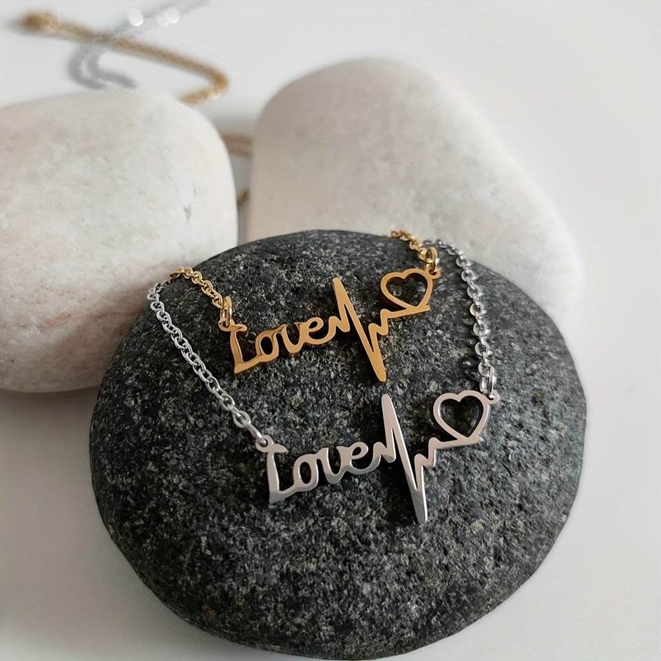 Women's 18K Gold Plated Heartbeat Personalized Hollow Heart Necklace