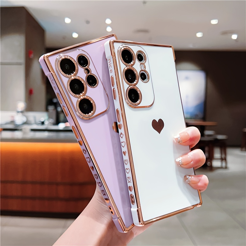 

Simple Side Cute Electroplated Love Heart Suitable Phone Case S24 S24plus S24ultra S23 S23+ S23ultra S23fe S22 S21 S20 Fe 2022 Version 5g Protective Soft Case