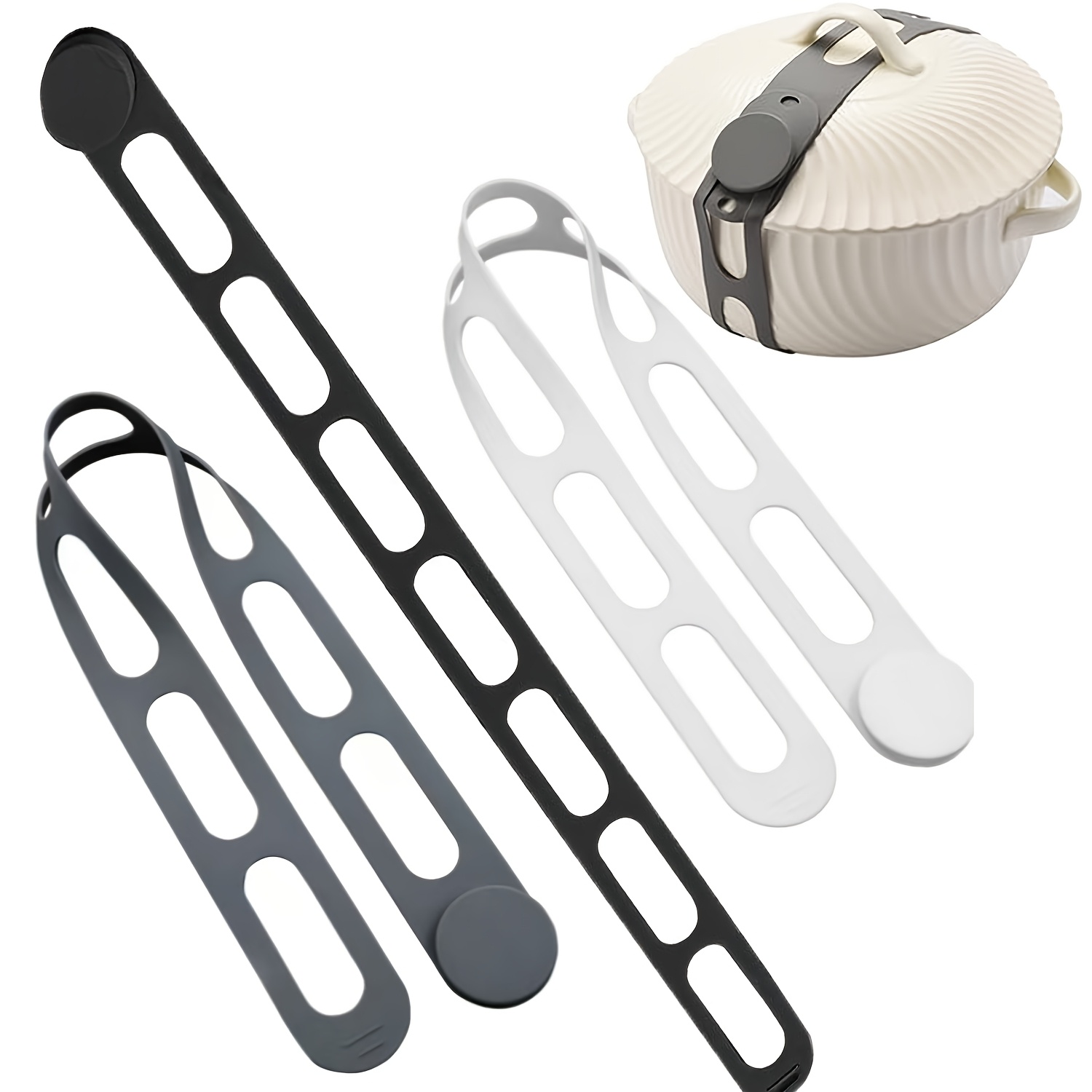 E-shop 3er-Set Silikon-Verschlussgurt für Slow-Cooker-Deckel, Topf, Bento-Box, verstellbare Länge wiederverwendbarer elastischer selbstverriegelnder