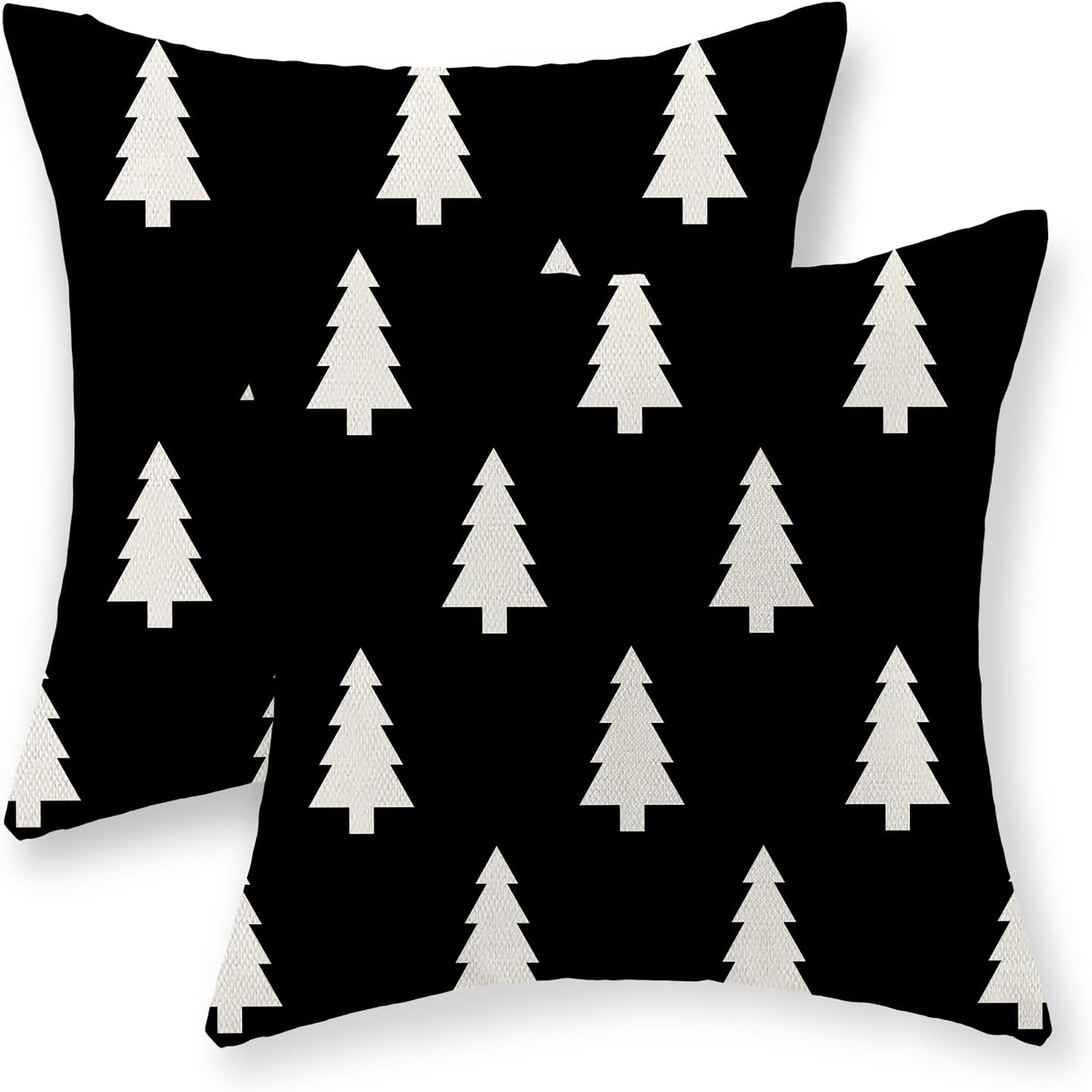 

2 Pcs And Christmas Tree - Set Of 2 Linen Pillowcases For Couches - 16x16, 18x18, - , Washable, , - Suitable For - Linen