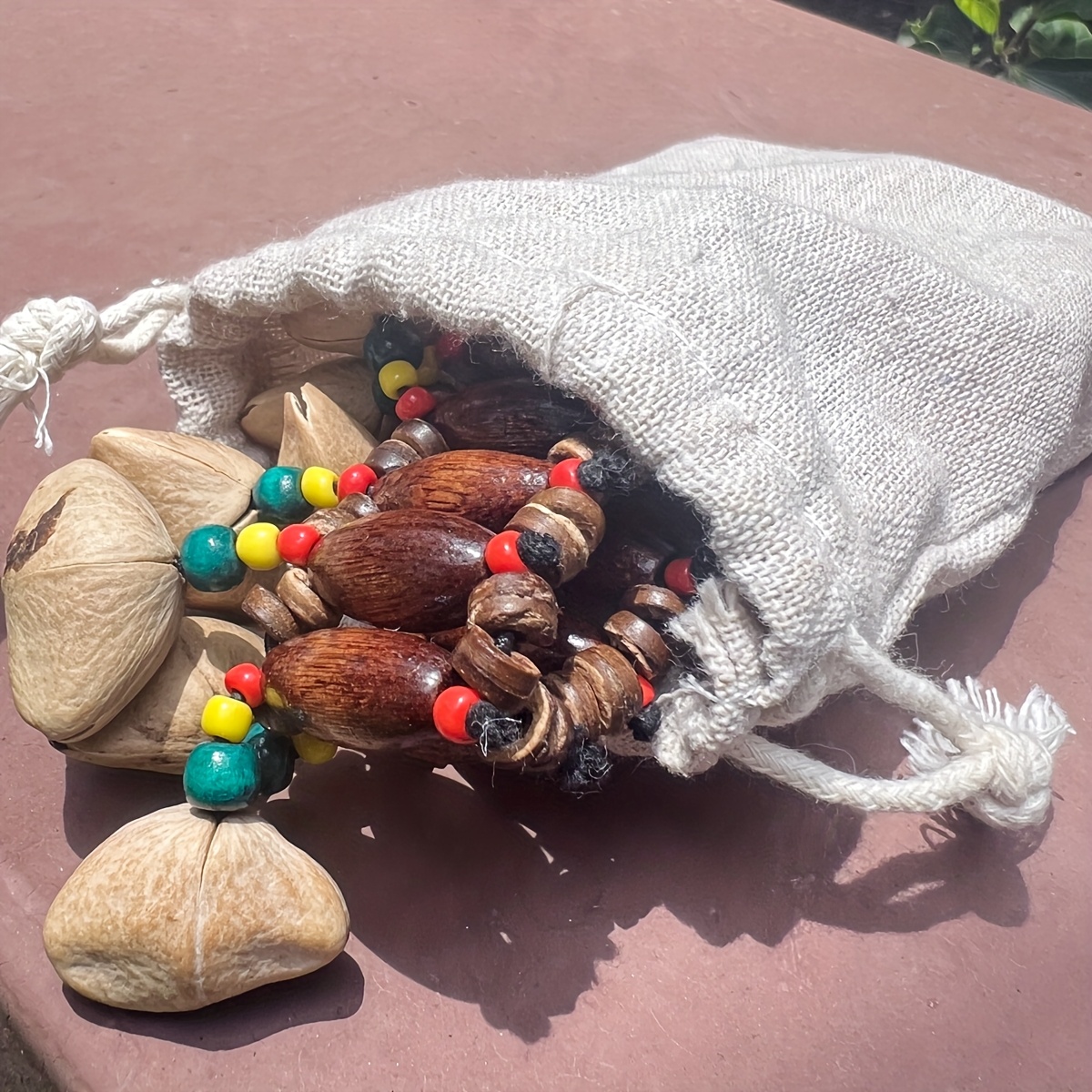Handmade Fruit Shell Handbell, African Drum Percussion Accompaniment, Wrist Bell Bracelet with Natural and Crisp Sound, Suitable for Percussion and Music Lovers, Comes with a Storage Bag