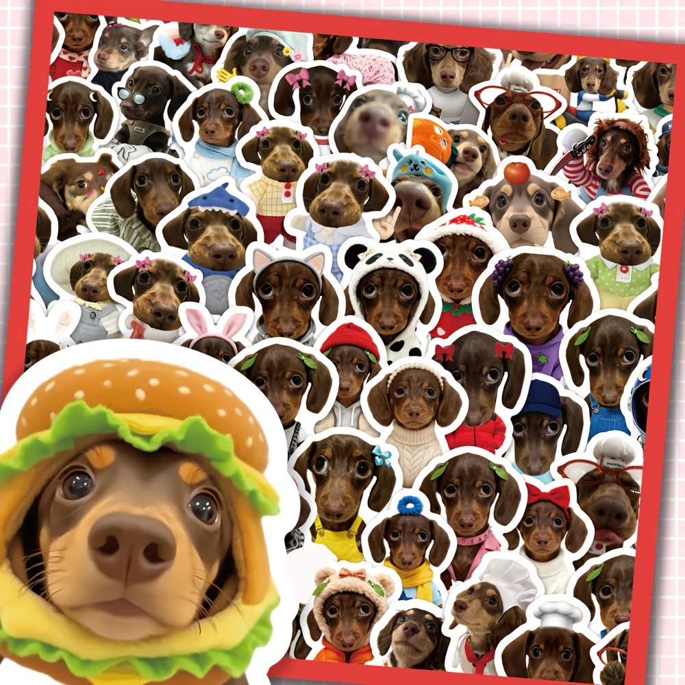 Image of 80pcs Dachshund Puppy Stickers - Cute And Fun Decorative Animal Stickers For Roller Skating And Cycling , Notebooks, Desktops, Roller Skating, And Cycling