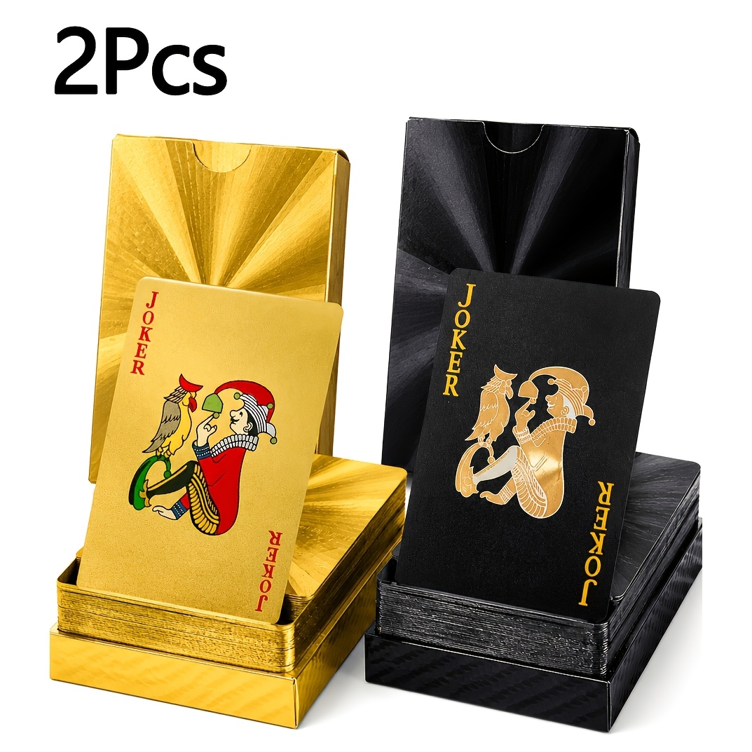 TEMU 2pcs Set - Black And Golden Tear-resistant High-quality Playing Cards, Luxurious Hot- Heart Pattern, Halloween Thanksgiving Christmas Party