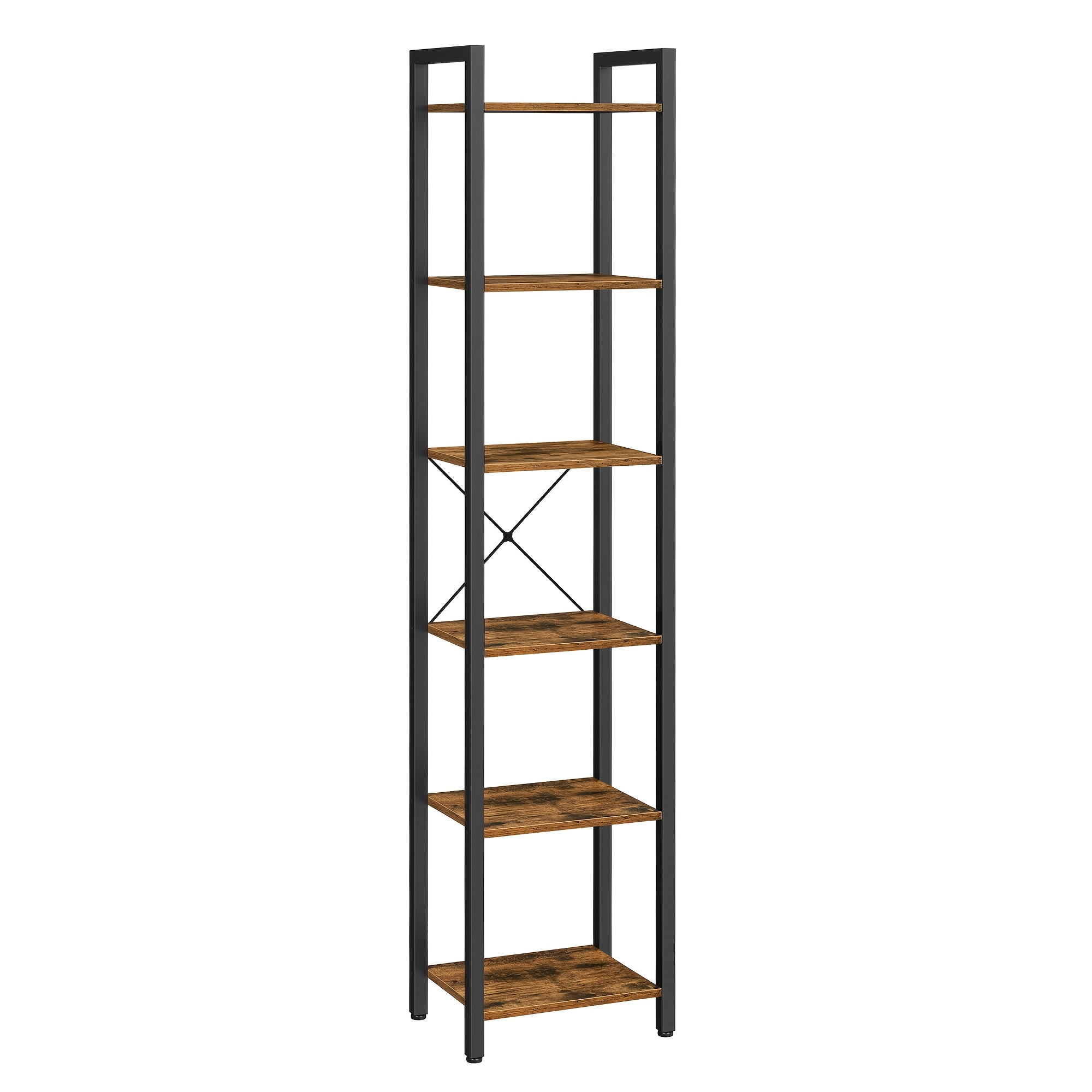Industrial 6-tier Steel Bookcase Storage Organizer, Tall Narrow Bookshelf For Home Office, Shelf Unit With Adjustable Shelves & Heavy-duty Frame