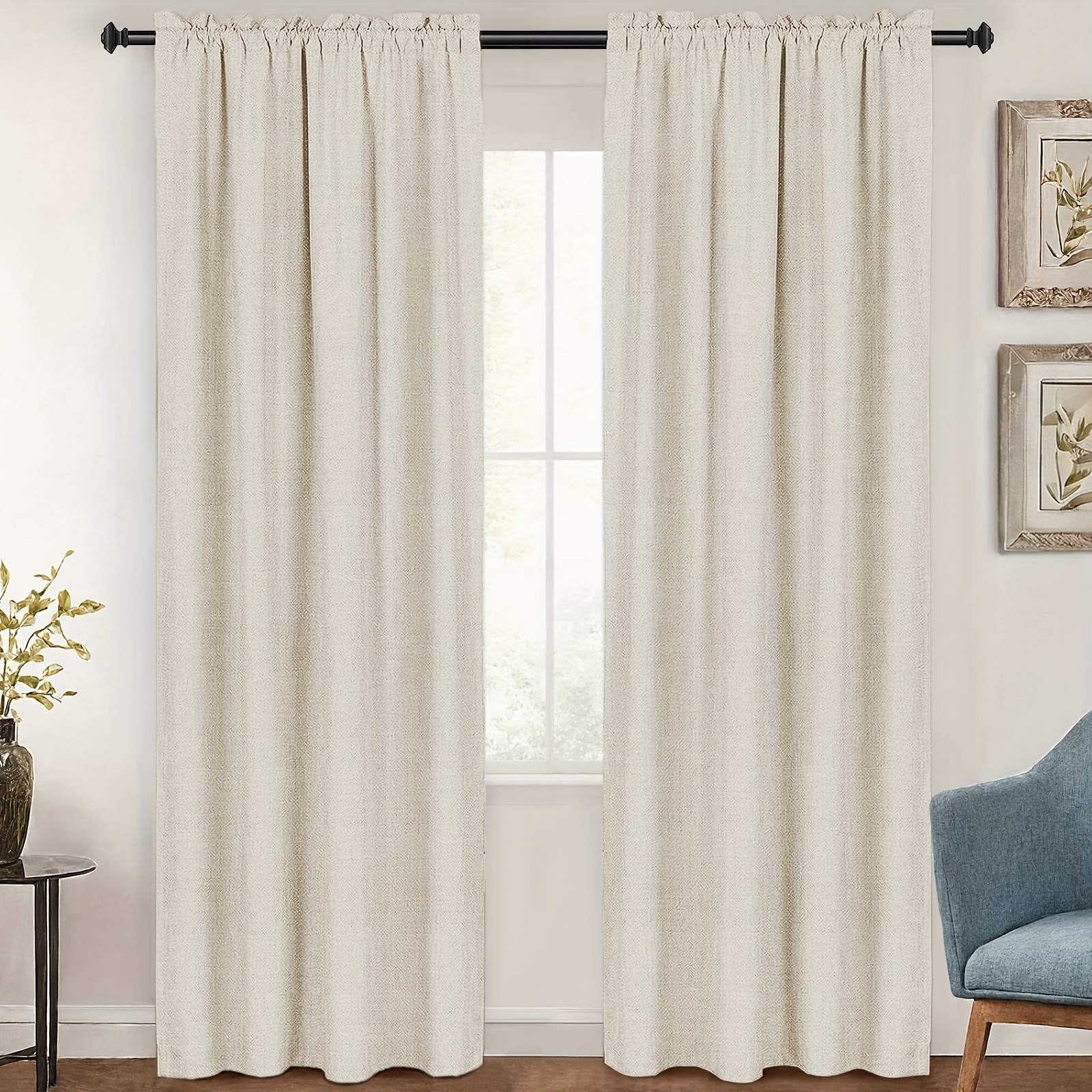 

2 Panels Linen Look 100% Blackout Curtains, 84 Inches Long For Bedroom, Full Light Blocking, Rod Pocket, Linen Textured Thick Window Curtain Drapes With Grey Backing